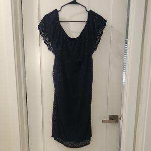 Pinkblush Black Ruffled Sheath Midi Dress